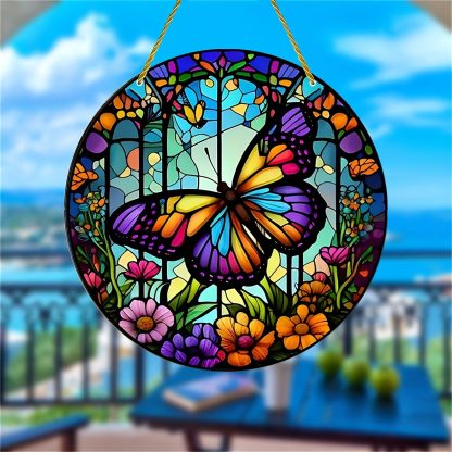 Acrylic round butterfly window glass ornaments, color panel home window decoration pendants, suitable for indoor and outdoor use - Image 2