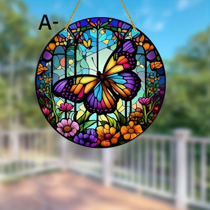 Acrylic round butterfly window glass ornaments, color panel home window decoration pendants, suitable for indoor and outdoor use