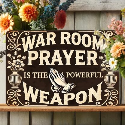 Vintage Metal Sign "Prayer is a Powerful Weapon" - Great for Bars, Restaurants and Outdoor Decor, 8x12 Inch, Waterproof and Weatherproof for Colleges, Bathrooms, Caves, Cafes, Garages, Farmhouses, Man Caves, Black Vintage Poster Gift
