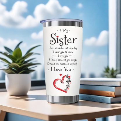 For my sister, BPA free, 20oz 304 stainless steel insulated water bottle, I love you, printed cup with lid and straw, reusable travel mug, birthday gift, holiday gift, new year gift, Christmas gift